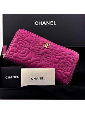 Chanel Wallet Camellia Stitch Round Zip